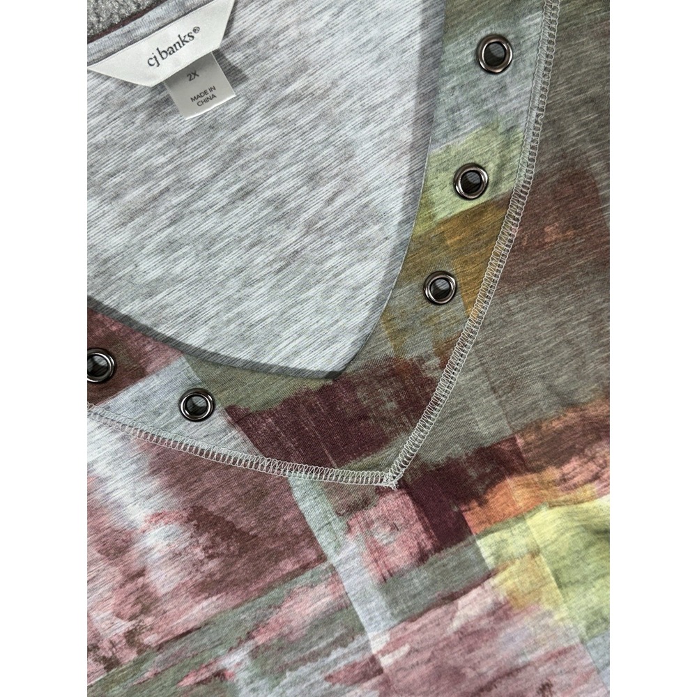 CJ Banks‎ V Neck Blouse Top Long Sleeve Abstract Autumn Fall 2XL
